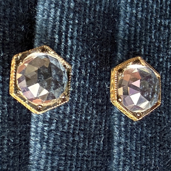 Designer CATHY WATERMAN 22K Yellow Gold Rose Cut Topaz Hexagon Stud Earrings NEW - Picture 2 of 14